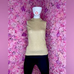 Vintage Choice Ribbed Gold Metallic Sleeveless Large Turtleneck